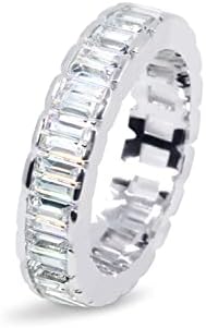 Savlano Unisex 18K White Gold Plated Eternity Ring Band with Cubic Zirconia, Emerald Cut Design for Women & Men