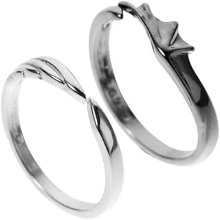 Couple Rings 2 Pcs Wedding Rings Adjustable Silver Rings Engagement Ring Angel Devil Lover Rings for Romantic Gift