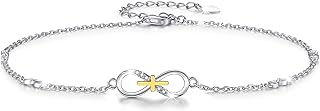 925 Sterling Silver Infinity Cross Anklet/Rose/Stethoscope/Starfish Dainty Anklet Adjustable Plus Size Large Bracelet Gift for Women Girls Birthday Christmas Gifts