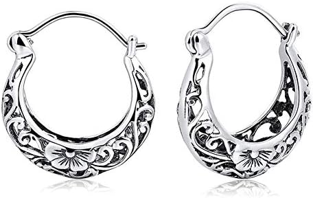Vintage Floral Cut-out 925 Sterling Silver Huggie Hoop Earrings, Perfect for Women and Girls, Ideal Birthday or Graduation Gift