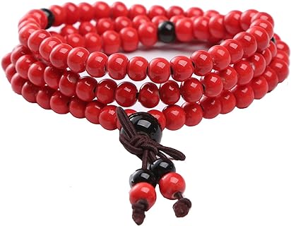 Tibetan Buddha Prayer Bead Bracelets Ceramic Mala Necklace Long Boho Style Multi-Strands Wrap Bracelet