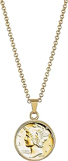 Lobster Claw-Closure Silver Coin Pendant Necklace with Cable Chain | Genuine Gold-Layered Mercury Dime Design for Women | Elegant Keepsake