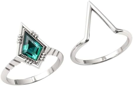 3 CT Vintage Sterling Silver Kite Shaped Emerald Engagement and Wedding Ring Set for Women