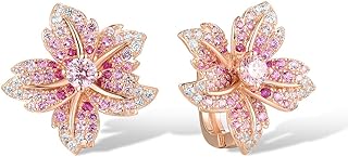 Latch Back Pink Cubic Zirconia and Sapphire Dangle Earrings in Sterling Silver for Women, Floral Design by Santuzza