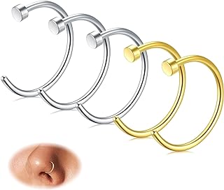 FIBO STEEL 18G-22G 5PCS Stainless Steel Body Jewelry Piercing Nose Ring Hoop for Women