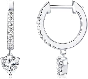 Women's Sterling Silver 1.24cttw Heart Moissanite Huggie Hoop Earrings with Hinged Hoop and Drop Design