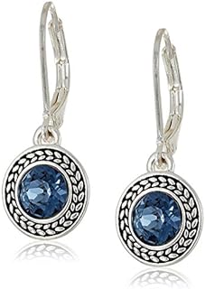 Women's Luxury Napier Silver Tone Leverback Drop Earrings with Blue Crystal Glass Design