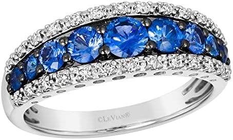 14k White Gold Diamond & Blue Sapphire Band Ring for Women by LeVian - Fancy Brown, cttw Engagement Ring, Size 5-10 - Hypoallergenic and Versatile Gift