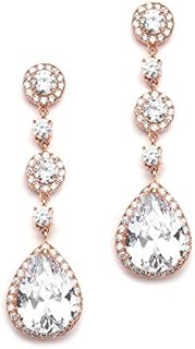 Mariell Pierced or Clip-On Silver, Gold or Rose Gold CZ Dangle Drop Earrings for Women, Brides, Wedding