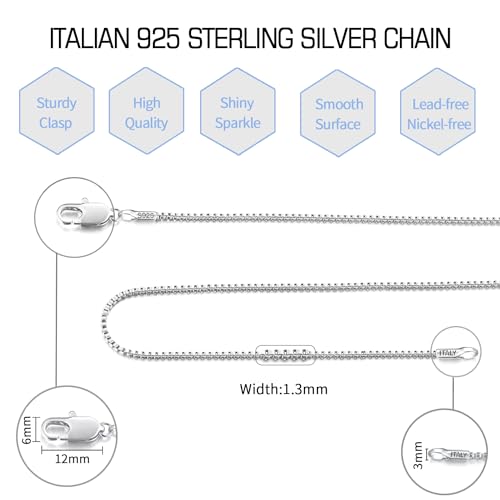 Italian 1.3mm Solid 14K Gold Over 925 Sterling Silver Chain Necklace for Women Girls, Italian Box Chain Thin & Strong Women's Chain Necklaces 14 16 18 20 22 24 26 Inches