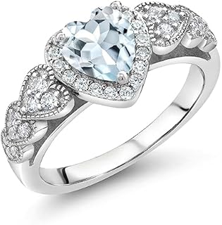 Gem Stone King 925 Sterling Silver Gemstone Birthstone Heart Engagement Ring | 6MM Heart Shape | Wedding Engagement Anniversary Promise Ring For Women | Available In Size 5, 6, 7, 8, 9