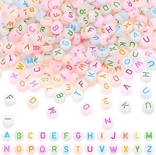 1000pcs Round Letter Beads Acrylic Colorful Alphabet Beads 4 x 7mm Letter Beads for Bracelets Jewelry Making DIY Crafts Gifts for Girls Adults
