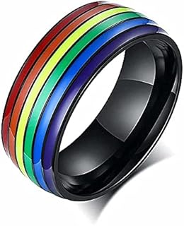 King Will 8mm Rainbow Stainless Steel Wedding Ring for Men and Women, No Gemstone, Size 7, Grooved Design