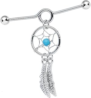 Dream Catcher Dangle Design Belly Ring in 316L Surgical Stainless Steel, Industrial Barbell, Ideal for Anniversaries, Birthdays, and Special Occasions