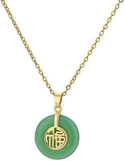 Green Good Luck Jade Necklace for Women Girls Asian Chinese Lucky Pendant Birthday Gold Chain Artificial Jade Fu Good Fortune Blessing Necklace