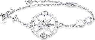 Art and Molly 925 Solid Sterling Silver Compass Rose Bracelet Gift for Her, On your Journey of Life! New Journey Gift