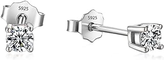 Kuololit Moissanite Stud Earrings 3.0mm 0.1ct Brilliant Round Cut D Color VVS1 Clarity Earrings Sterling Silver Moissanite Men Stud Earrings Tiny Moissanite Trendy Jewelry