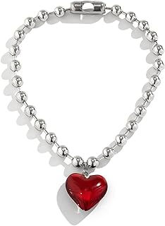 COLORFUL BLING Punk Chunky Glass Puffy Heart Beads Chain Choker Necklace Coloured Glaze Heart Charms Pendant Necklace Y2K Aesthetic Simple Jewelry for Women Girls