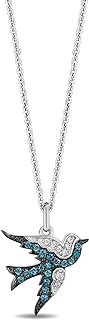 Jewelili Enchanted Disney Fine Jewelry Sterling Silver with 1/20 CTTW Diamond and London Blue Topaz Cinderella Bird Pendant Necklace