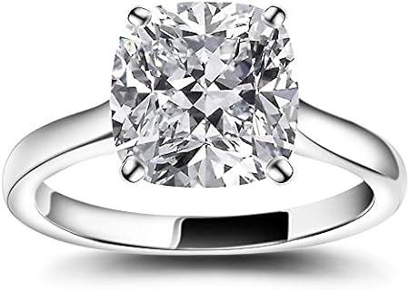 925 Sterling Silver Cushion Cut 2.5 Carat Simulated Diamond Engagement Ring for Women with Elegant Minimalist Design and AAAA Cubic Zirconia Gem