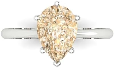 Clara Pucci 2.50 ct Pear Cut Solitaire Genuine Natural Morganite Engagement Wedding Bridal Promise Anniversary Ring 14k White Gold