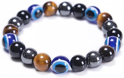 Tiger Eye Bracelet,10MM Relax Anxiety Triple Protection Bracelet Spiritual Crystal Gemstones Beaded Bracelets for women men Bring Luck And Prosperity