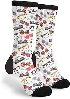 Retro Spectacles Brooch Polyester Crew Tube Socks with Vibrant 3D Prints & Graphic Designs