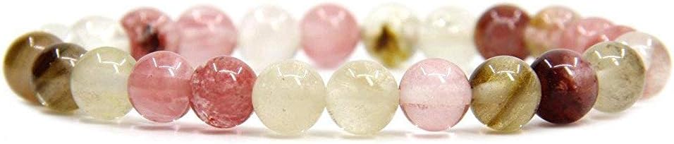 Unisex Handmade Crystal Beads Bracelet with Bead Chain - Round Cherry Quartz Gemstone - Elegant Stainless Steel Accessory