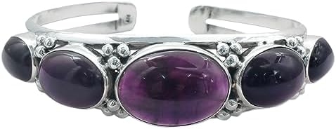 NOVICA Artisan Handmade Amethyst Cuff Bracelet on Sterling Silver Indian Jewelry Purple Birthstone [6.25 in L (end to End) x 0.8 in W] ' Mystic Violet'