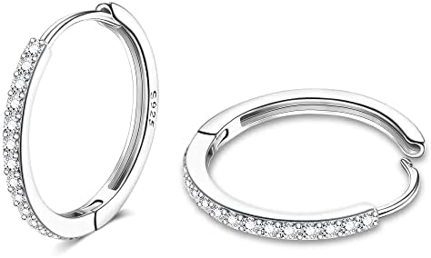 Small Hoop Earrings for Women 20G Sterling Silver Cubic Zirconia Tiny Cartilage Earrings Hoop 8MM 12MM 16MM Minimalist CZ Huggie Hoop Earrings