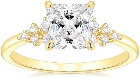 TIGRADE 2.5CT Women's Promise Ring with Princess Cut Cubic Zirconia in 14K Gold Plated Durable Brass Band, Size 4