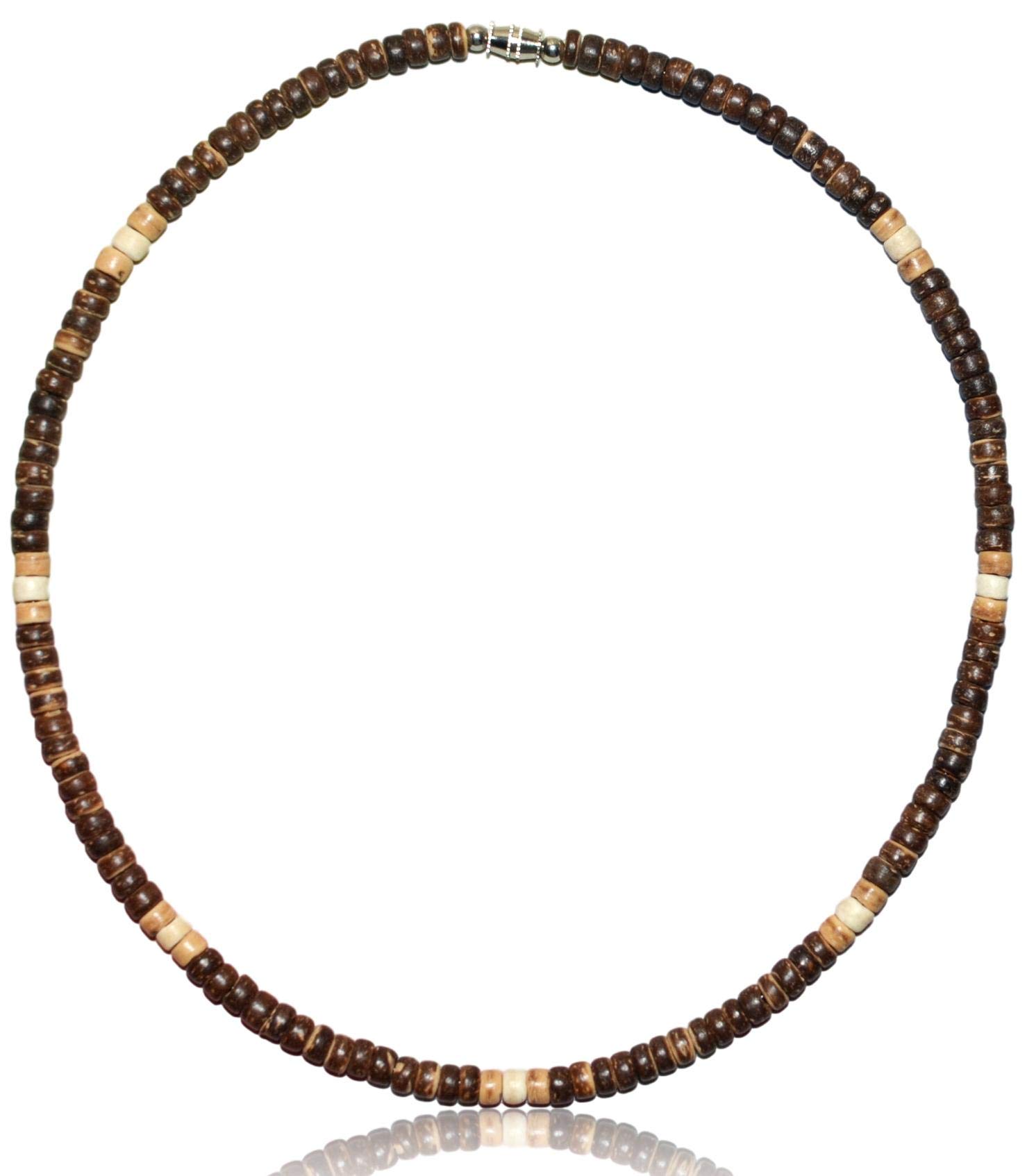 Mens and Womens Tropical Beach Surfer Necklace From the Philippines, Brown, Tan and Cream Coconut Beads