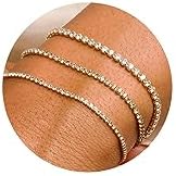 Gold Bracelet for Women - 14K Gold Plated Pearl Tennis Bead Twisted Sparkle CrissCross Bracelet Adjustable Link Chain Simple Jewelry for Women Gift