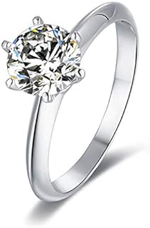 Platinum Plated Sterling Silver Bezelled Ring with 1.5 CT Round Moissanite Solitaire for Women - Classic Six-Prong Design