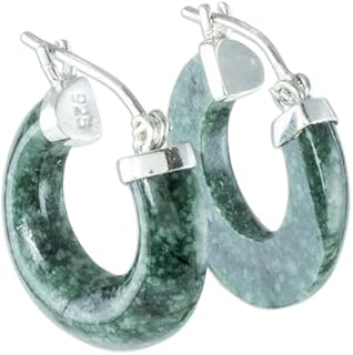 NOVICA Artisan Handmade Jade Hoop Earrings Natural Guatemalan Sterling Silver Gemstone [0.9 in L x 0.8 in W x 0.2 in D] ' Zacapa Beauty'