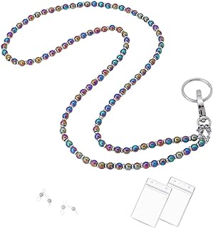 C&L Accessories Women's Beaded Lanyard Necklace in Rainbow Hematite Stainless Steel with Sturdy Clasp Design