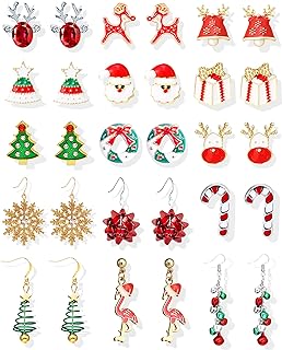 9-24 Pairs Christmas Stud Earrings Set for Teen Girls Christmas Gifts for Women Christmas Tree Snowflake Gift Box Snowman Stocking Santa Claus Elk Stud Earrings Cute Festive Jewelry