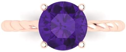 2Ct Round Cut Natural Amethyst Solid 14k White Gold Solitaire Wedding Engagement Bridal Promise Ring