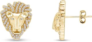 14k Gold-Plated Sterling Silver Tiger Stud Earrings with Cubic Zirconia for Men, Push-Back Earring Design - Ideal Gift for Style-Conscious Men