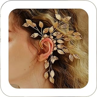 Handmade Crystal Elf Ear Cuff Earrings with Snap Back and Leaf Design - Vintage Zinc Wing Cuff - No Piercing Required - Whimsical Gift for Women and Girls