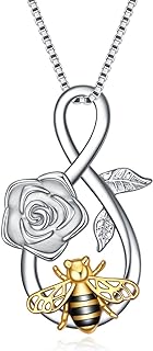 Bee Necklace Sterling Silver Infinity Love Bee Pendant Necklace with Rose Flower Jewelry Gifts for Women Teens