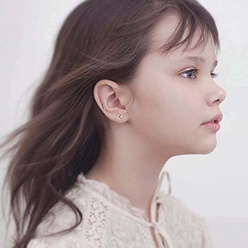 6 Pairs Sterling Silver Stud Earrings Hypoallergenic Earrings Stud Bar Circle CZ Stud Earrings Lightning Bolt Earrings Tiny Stud Earrings Set White Gold Plated Cartilage Earrings Studs for Women
