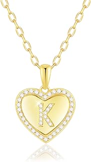 Women's Personalized Initial Pendant Necklace - 925 Sterling Silver and 18k Gold Plated Heart Design with Cubic Zirconia Accents on a Cable Chain