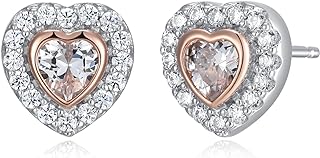 14K Rose Gold Plated .925 Sterling Silver Cubic Zirconia Two-Tone Halo Heart 1/3" Stud Earrings
