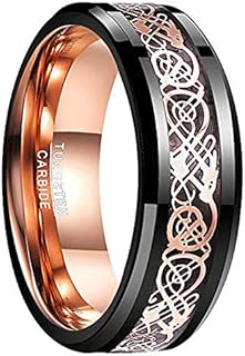 NUNCAD Men's Wedding Band 8mm Black Tungsten Carbide Ring Celtic Dragon Inlay Polished Finish Size 5-15