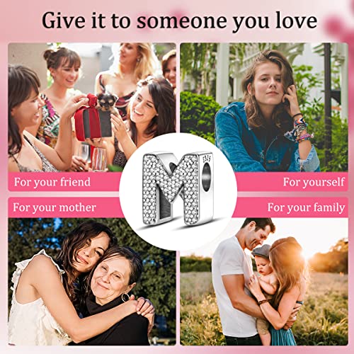 MULA 925 Sterling Silver Charms for Bracelets and Necklaces A-Z Alphabet Beads Dangle Pendants with 5A Cubic Zirconia Jewelry Gifts for Women Girls