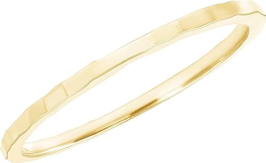 Real Solid 10k Yellow, White & Rose Gold Dainty Ridged-Style Rings, Simple 1mm Thin and Skinny Gold Stackable charm Rings for Women and Men Available In Size 4-12, Made in USA.