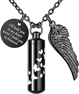 Dletay Cylinder Urn Necklace for Ashes Paw Print Cremation Jewelry for Ashes Memorial Keepsake Pendant with Angel Wing Round Tag Stainless Steel Remembrance Jewelry