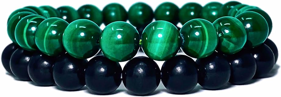 Malachite Bracelet with Shungite by ASANA Gemstone Bracelet Protection Crystal Bracelet - Natural Beaded Gemstone Bracelet Malachite Bracelet, Shungite Bracelet Mens, Womens