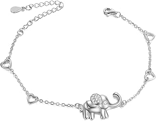 Elephant Anklet with Sterling Silver Link Chain and Lobster Claw Clasp, Embellished with Cubic Zirconia for Women and Girls